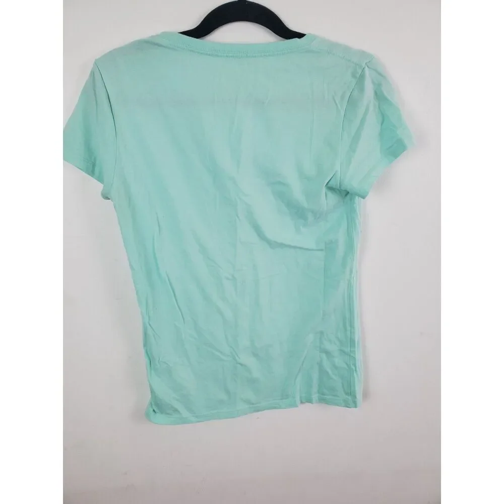 The North Face T‎ Shirt S/P Light Blue V Neck Short Sleeve Logo Print Casual Top - Picture 3 of 4